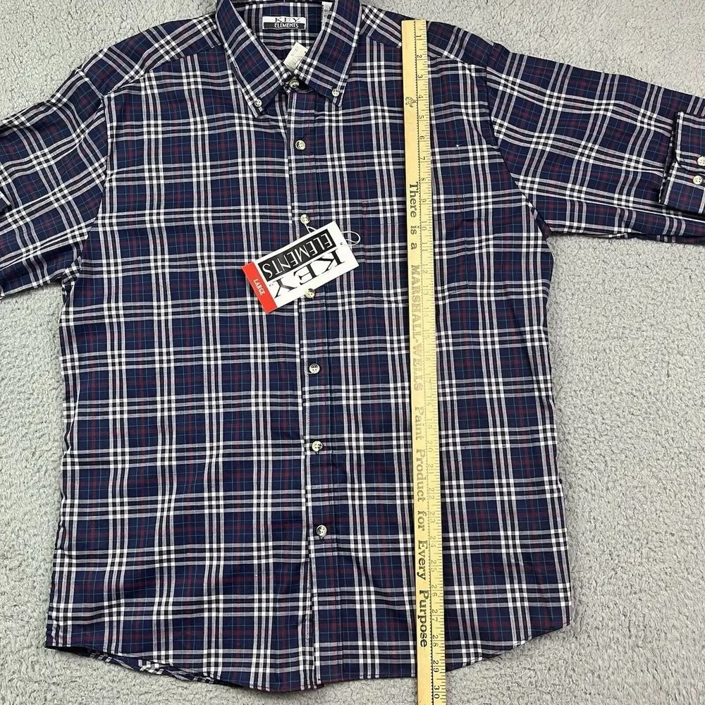 Vintage Key Elements 90's Button Shirt Plaid Blue‎ Red White Long Sleeve Lg NOS